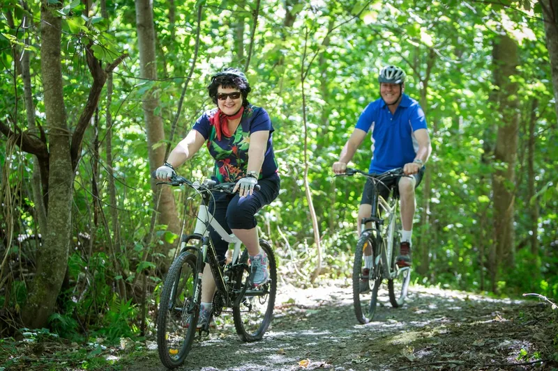 Couple bike ride Hanmer Forest
